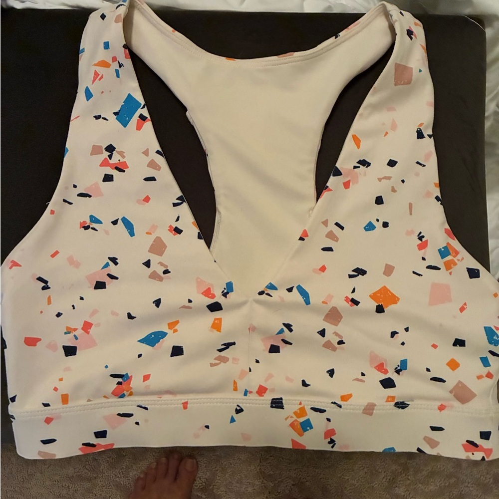 Fabletics White and Blue Sports Bra Intimates